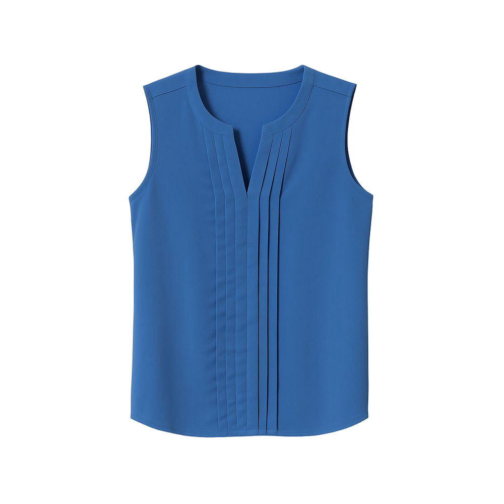 Dana Buchman Blue Pleated Pintuck Sleeveless Lightweight Blouse